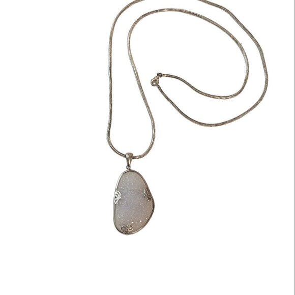 Druzy Gemstone Quartz Pendant Sterling Silver Necklace With Chain - Picture 4 of 9